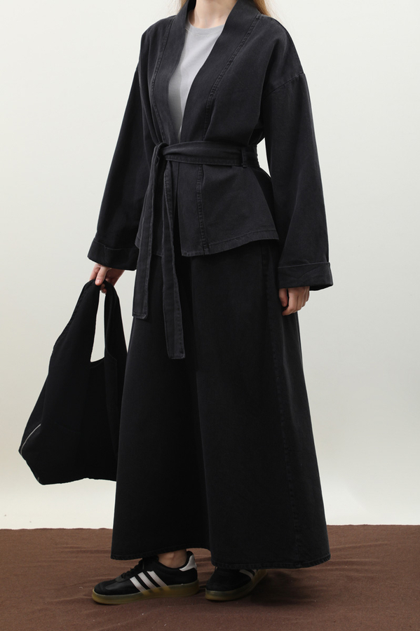 Denim Kimono Etek Takım Siyah - 8