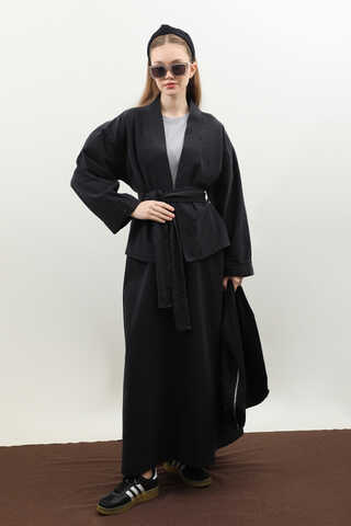 Denim Kimono Etek Takım Siyah - 9