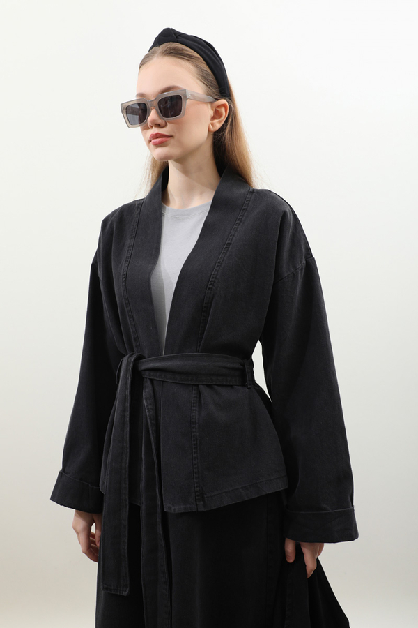 Denim Kimono Etek Takım Siyah - 11