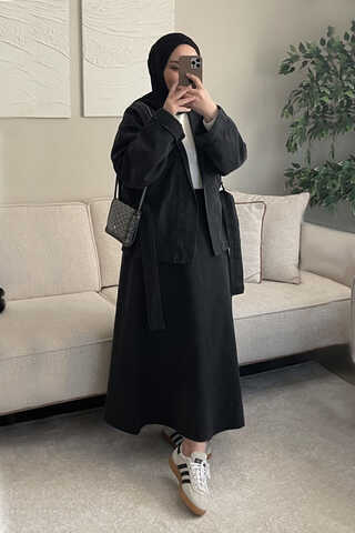 Denim Kimono Etek Takım Siyah - 1