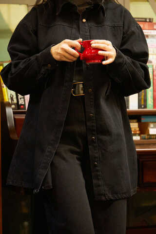 Denim Shirt with Leather Belt Black - 3