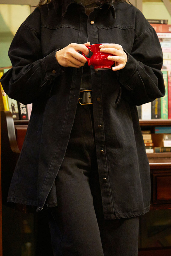 Denim Shirt with Leather Belt Black - 3