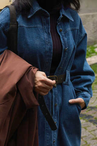 Denim Shirt with Leather Belt Light Blue - 4