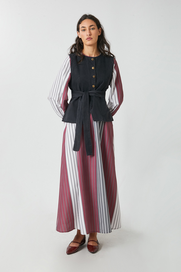 Denim Vest Dress Set Anthracite - 2