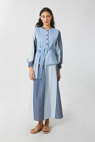 Denim Vest Dress Set Baby Blue - 2