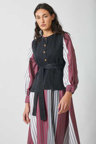 Denim Yelekli Elbise Takım Antrasit - 5