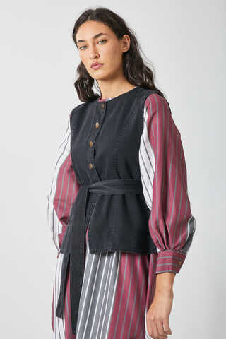 Denim Yelekli Elbise Takım Antrasit - 8