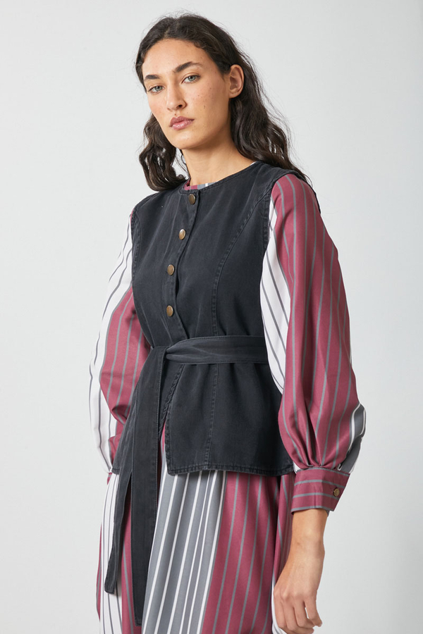 Denim Yelekli Elbise Takım Antrasit - 8