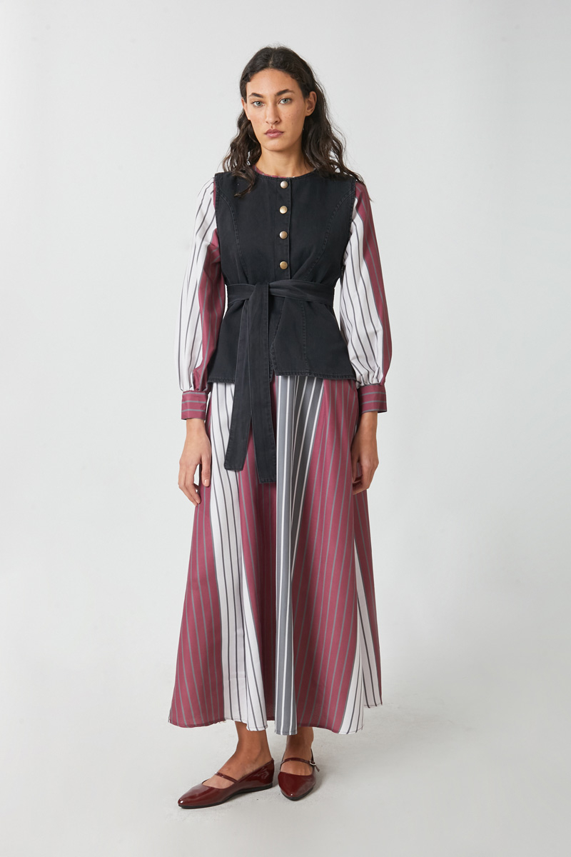 Denim Yelekli Elbise Takım Antrasit