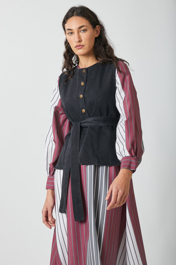 Denim Yelekli Elbise Takım Antrasit - 5