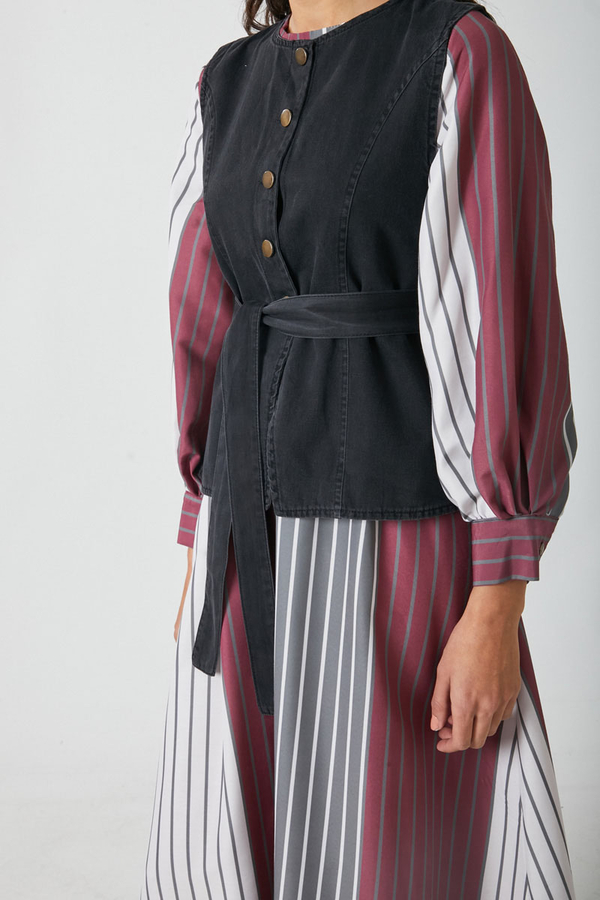 Denim Yelekli Elbise Takım Antrasit - 9