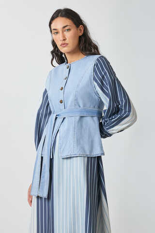 Denim Yelekli Elbise Takım Bebe Mavisi - 1