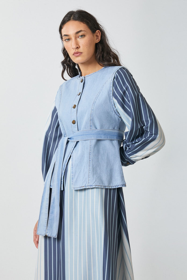 Denim Yelekli Elbise Takım Bebe Mavisi - 1