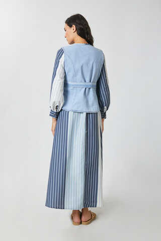 Denim Yelekli Elbise Takım Bebe Mavisi - 4