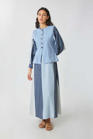 Denim Yelekli Elbise Takım Bebe Mavisi - 6