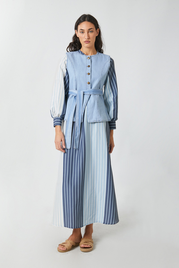 Denim Yelekli Elbise Takım Bebe Mavisi - 2