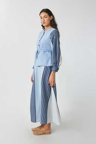 Denim Yelekli Elbise Takım Bebe Mavisi - 3