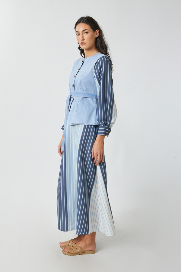 Denim Yelekli Elbise Takım Bebe Mavisi - 3