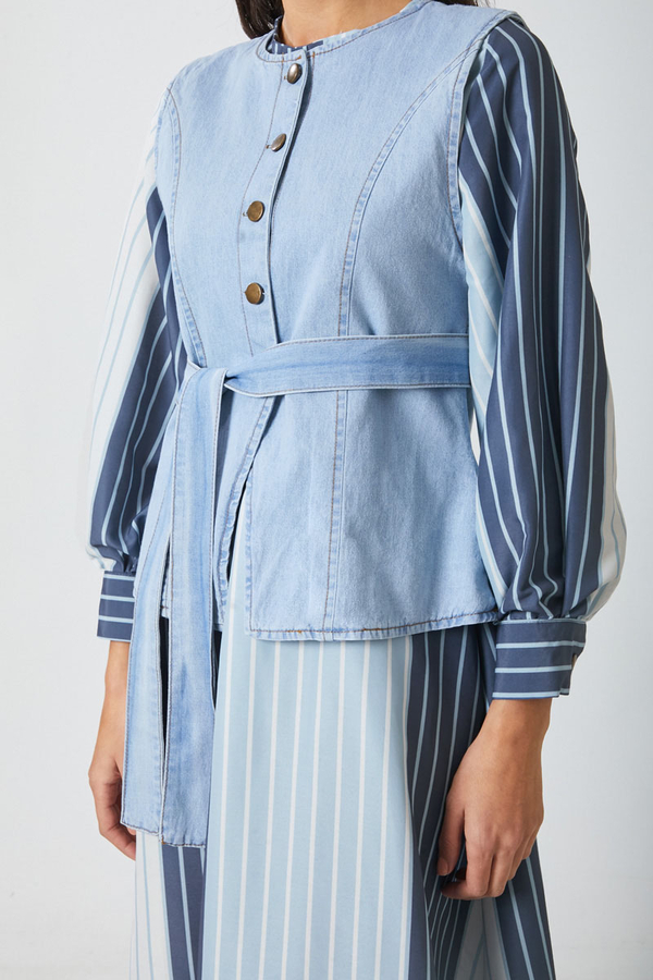 Denim Yelekli Elbise Takım Bebe Mavisi - 5