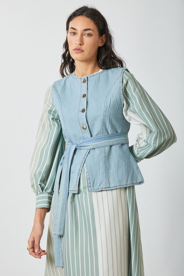 Denim Yelekli Elbise Takım Mint - 12