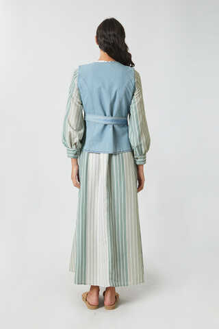 Denim Yelekli Elbise Takım Mint - 13