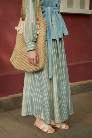 Denim Yelekli Elbise Takım Mint - 3