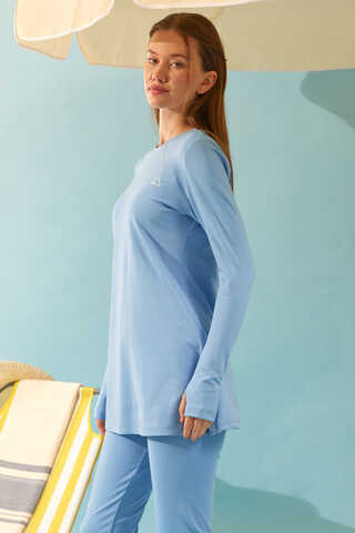 Deniz Kabuğu Desenli Tesettür Mayo Bebe Mavisi - 11