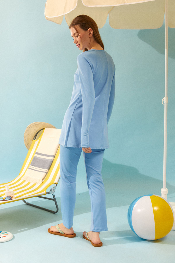 Deniz Kabuğu Desenli Tesettür Mayo Bebe Mavisi - 19