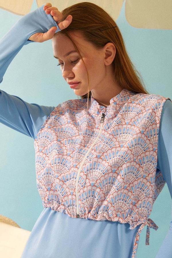 Deniz Kabuğu Desenli Tesettür Mayo Bebe Mavisi - 18