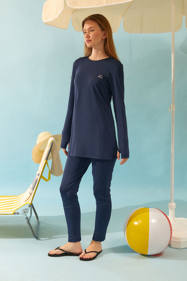 Deniz Kabuğu Desenli Tesettür Mayo Lacivert - 5