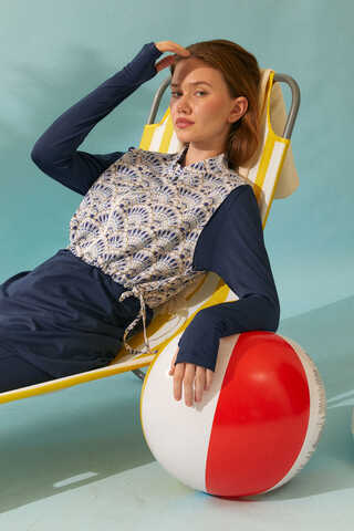 Deniz Kabuğu Desenli Tesettür Mayo Lacivert - 2