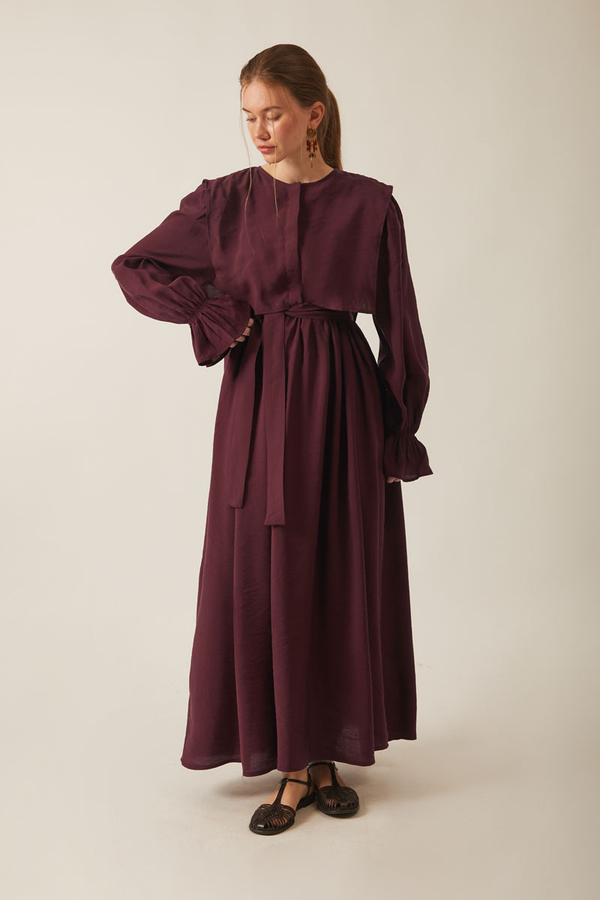 Deren Modal Elbise Bordo - 7