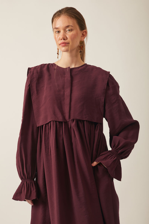 Deren Modal Elbise Bordo - 4