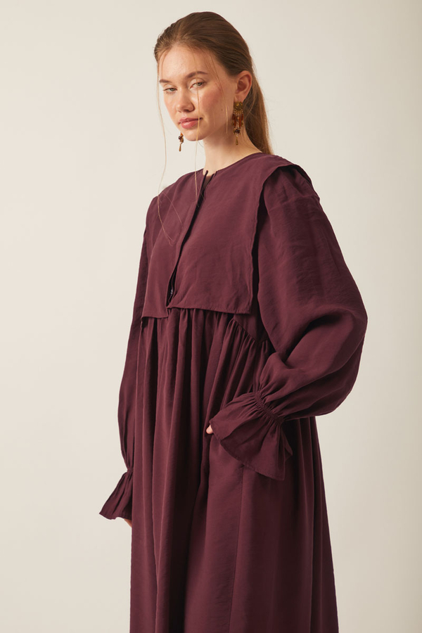 Deren Modal Elbise Bordo - 5