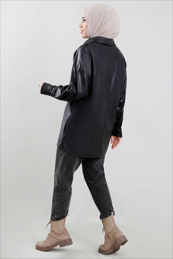 Deri Gömlek Ceket Siyah - 3