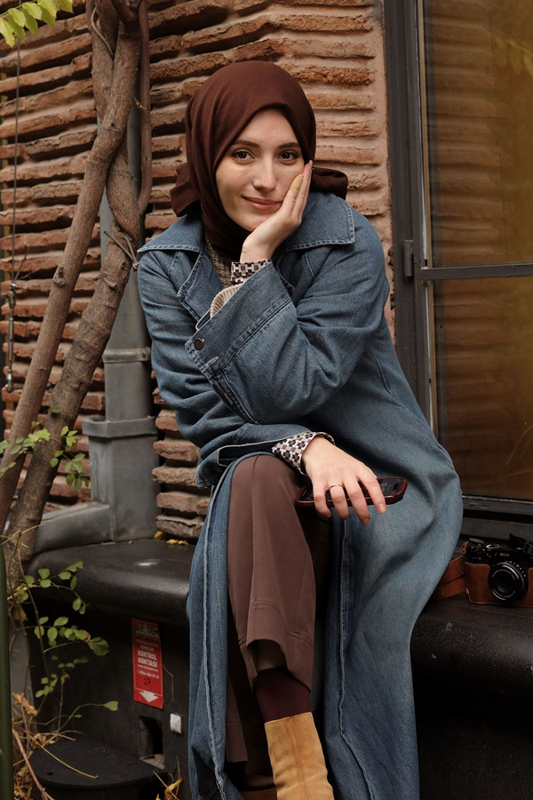 Deri Kemerli Denim Trençkot Açık Mavi - 6