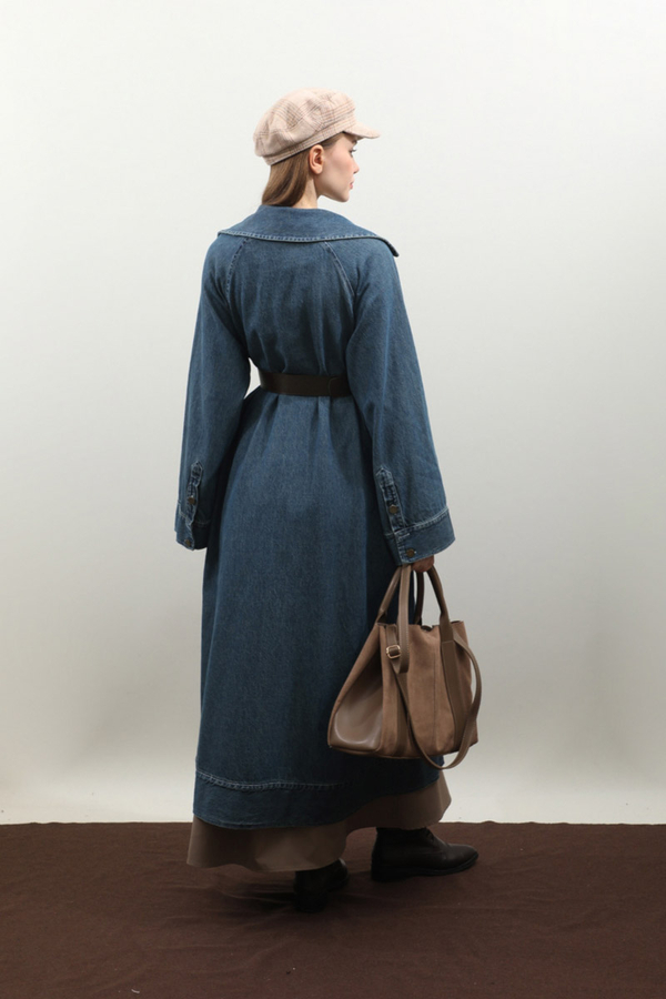 Deri Kemerli Denim Trençkot Açık Mavi - 22