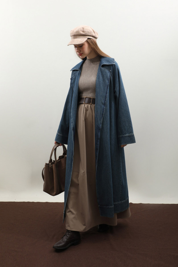 Deri Kemerli Denim Trençkot Açık Mavi - 9