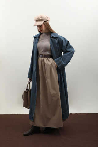 Deri Kemerli Denim Trençkot Açık Mavi - 10