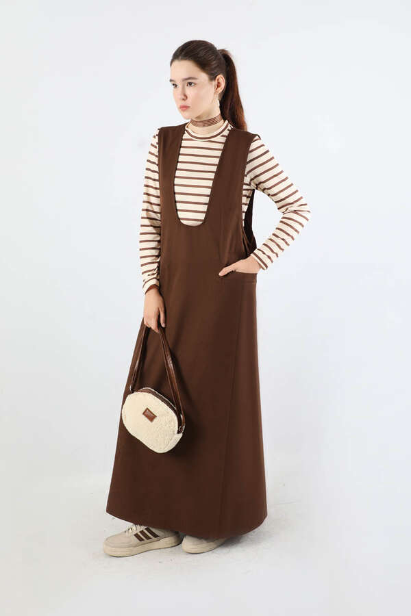 Derin Yaka Jile Takım Kahverengi - 5