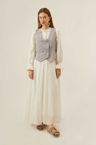 Derin Yaka Yelek Gri - 2