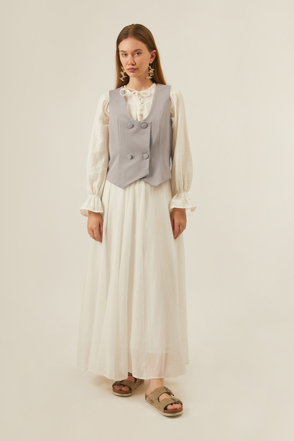 Derin Yaka Yelek Gri - 2