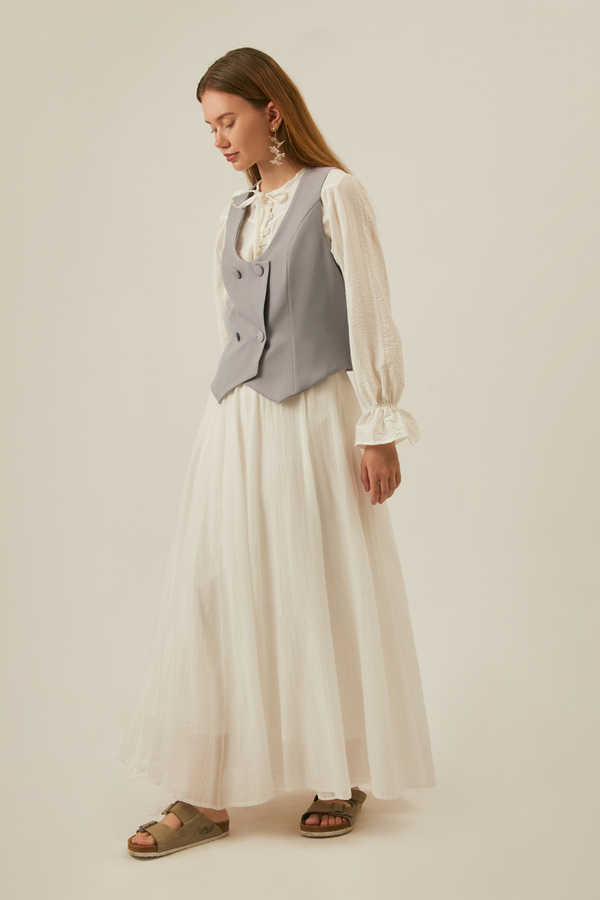 Derin Yaka Yelek Gri - 5