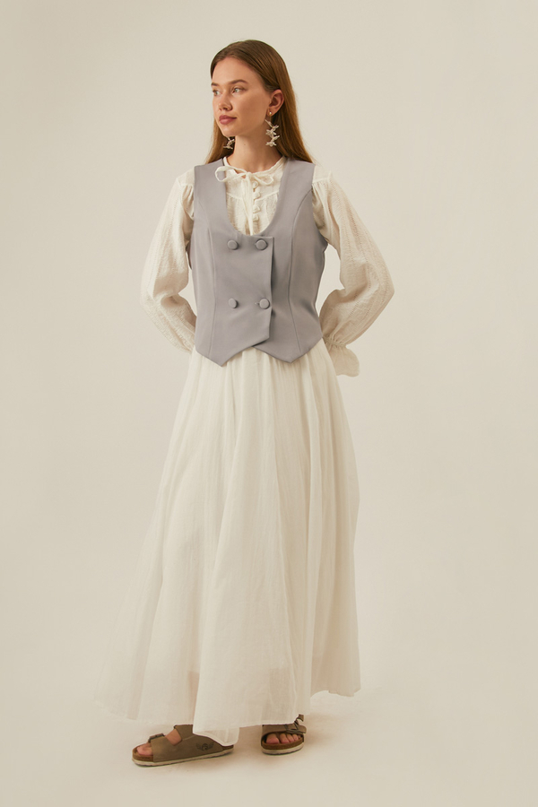 Derin Yaka Yelek Gri - 3