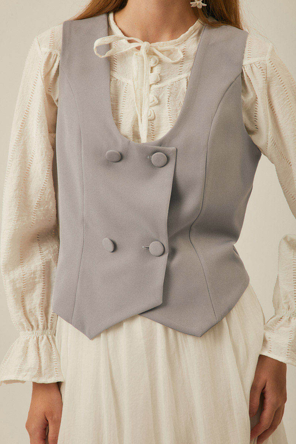 Derin Yaka Yelek Gri - 4