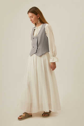 Derin Yaka Yelek Gri - 5