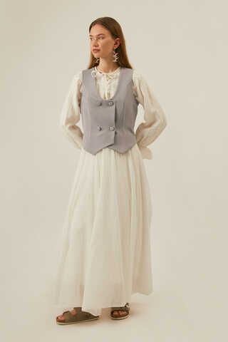 Derin Yaka Yelek Gri - 3