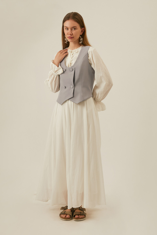 Derin Yaka Yelek Gri - 7