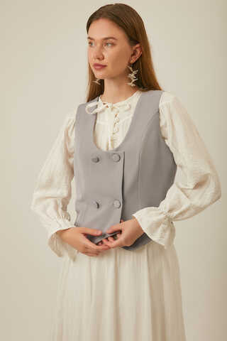 Derin Yaka Yelek Gri - 6