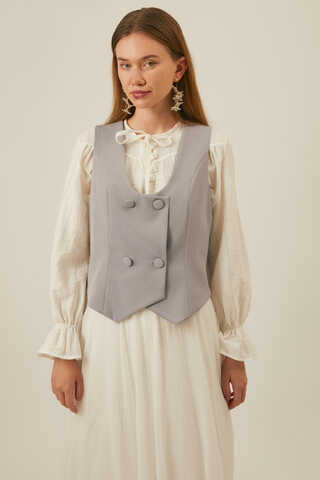 Derin Yaka Yelek Gri - 1